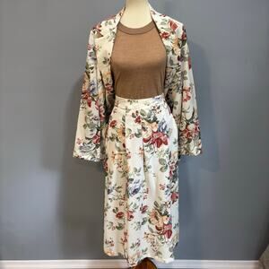 Vintage Toni Garment white and pink floral skirt suit set, women’s size medium